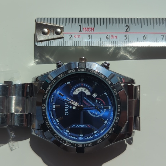 New Men's ORUSS 1853 Stainless Steel Blue Dial Watch with Luminous Hands - Picture 11 of 14